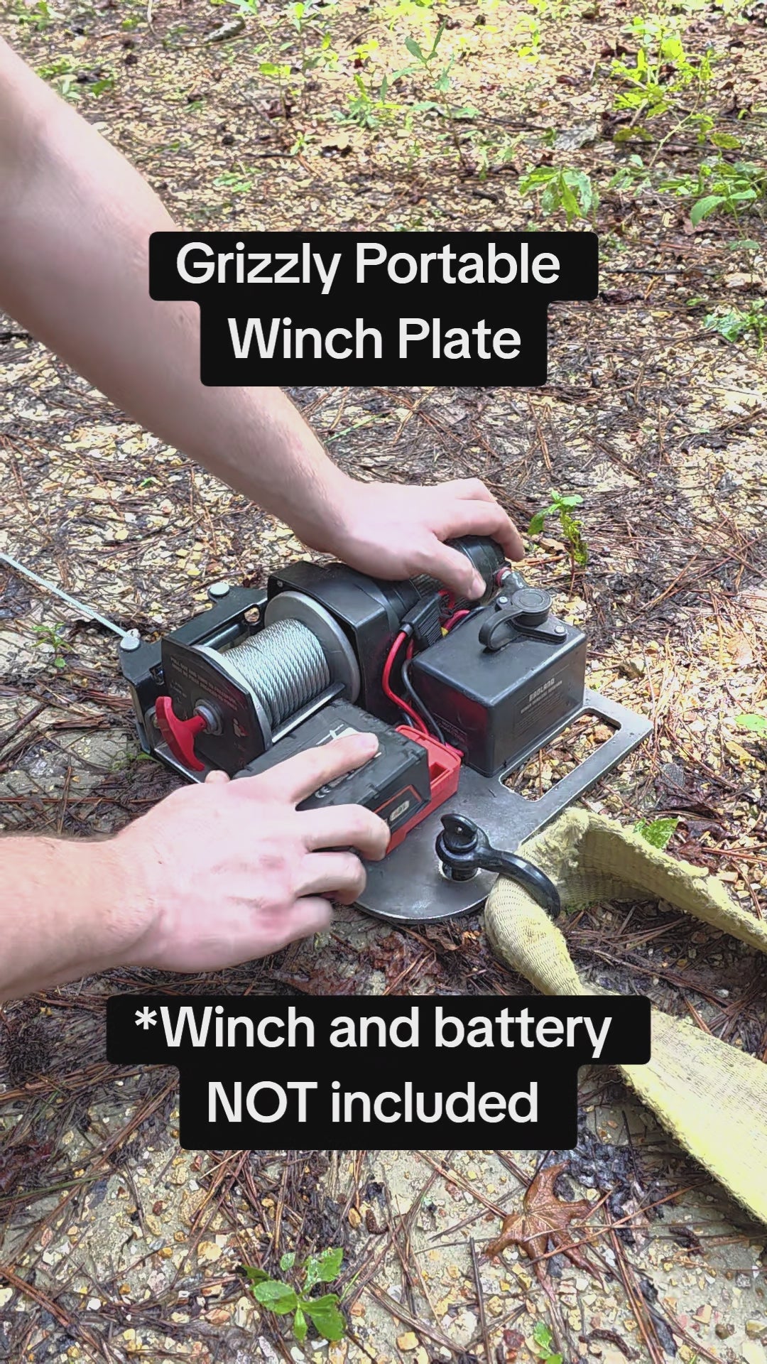 Grizzly Portable Winch Plate | Battery Adapter Included |Fits YOUR 2500 lb ATV Winch | USA Steel