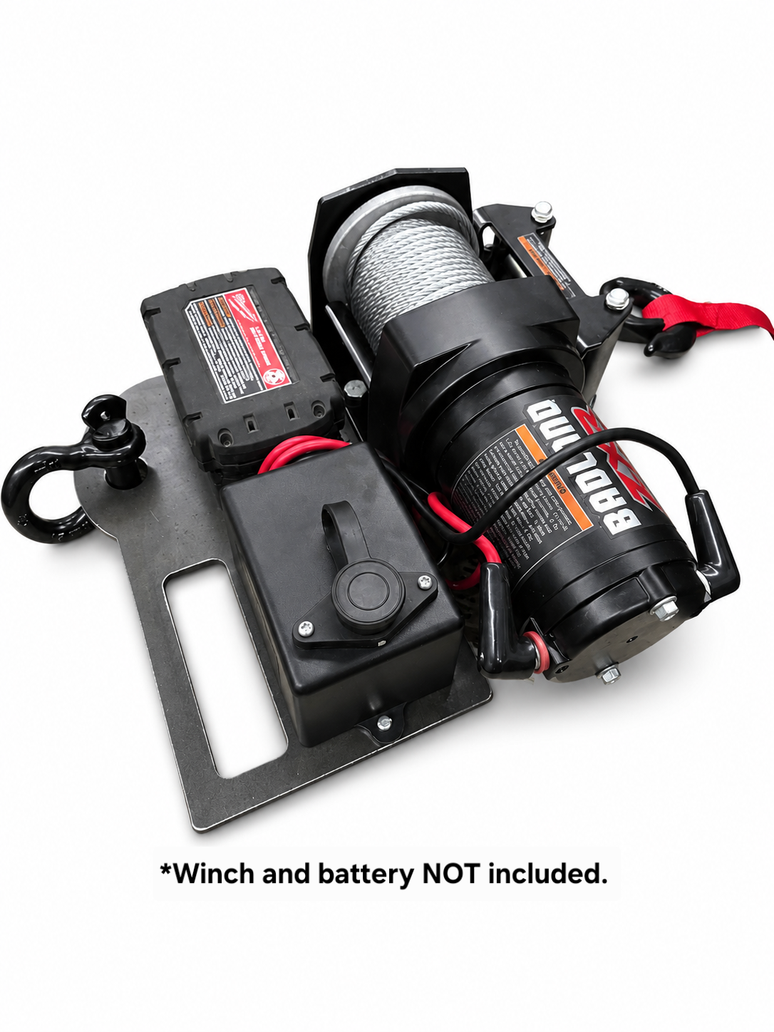 Grizzly Portable Winch Plate | Battery Adapter Included |Fits YOUR 2500 lb ATV Winch | USA Steel