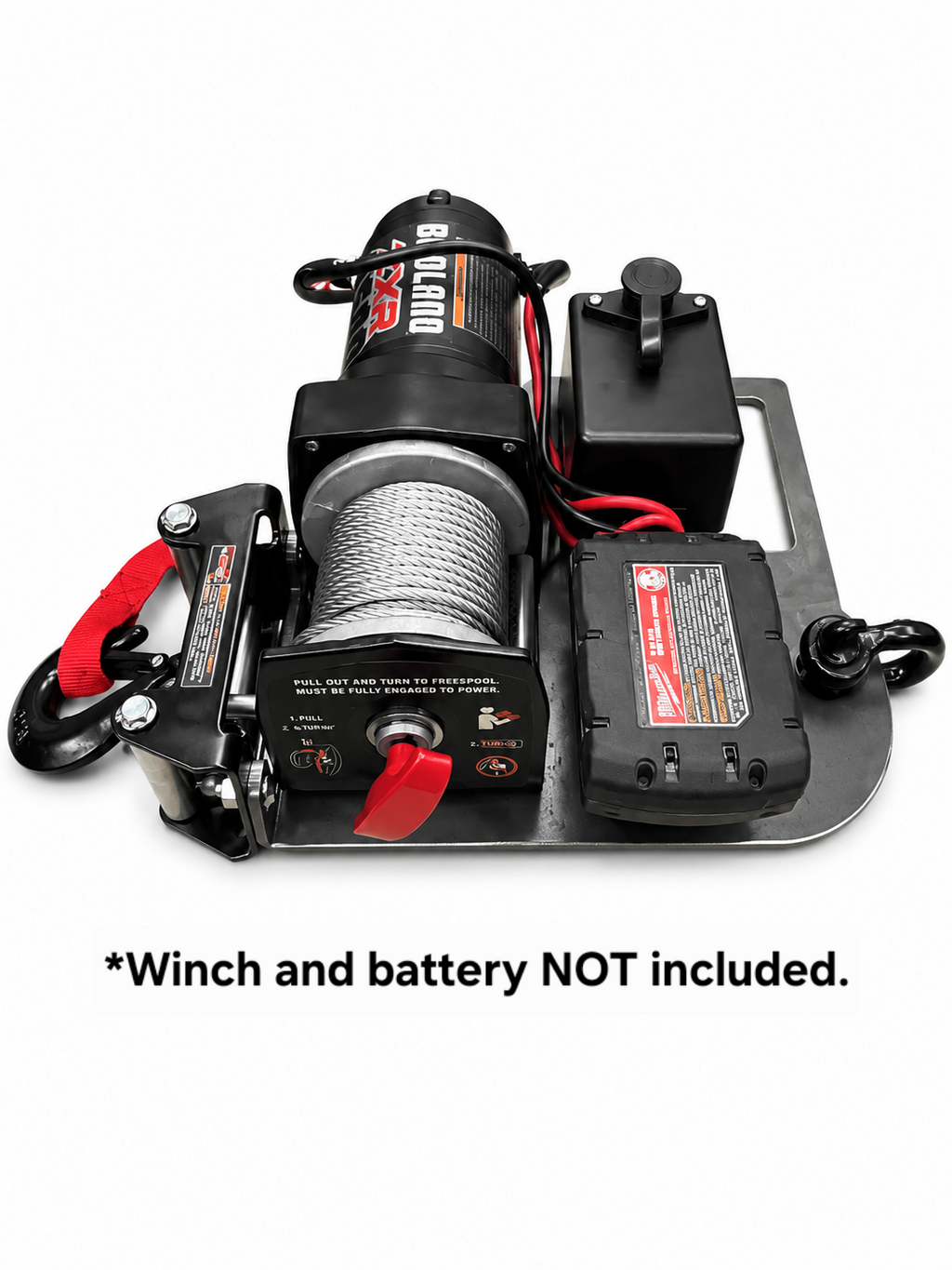 Grizzly Portable Winch Plate | Battery Adapter Included |Fits YOUR 2500 lb ATV Winch | USA Steel
