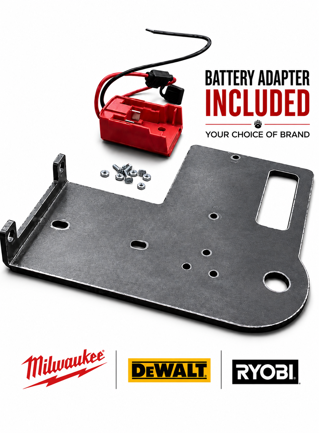 Grizzly Portable Winch Plate | Battery Adapter Included |Fits YOUR 2500 lb ATV Winch | USA Steel
