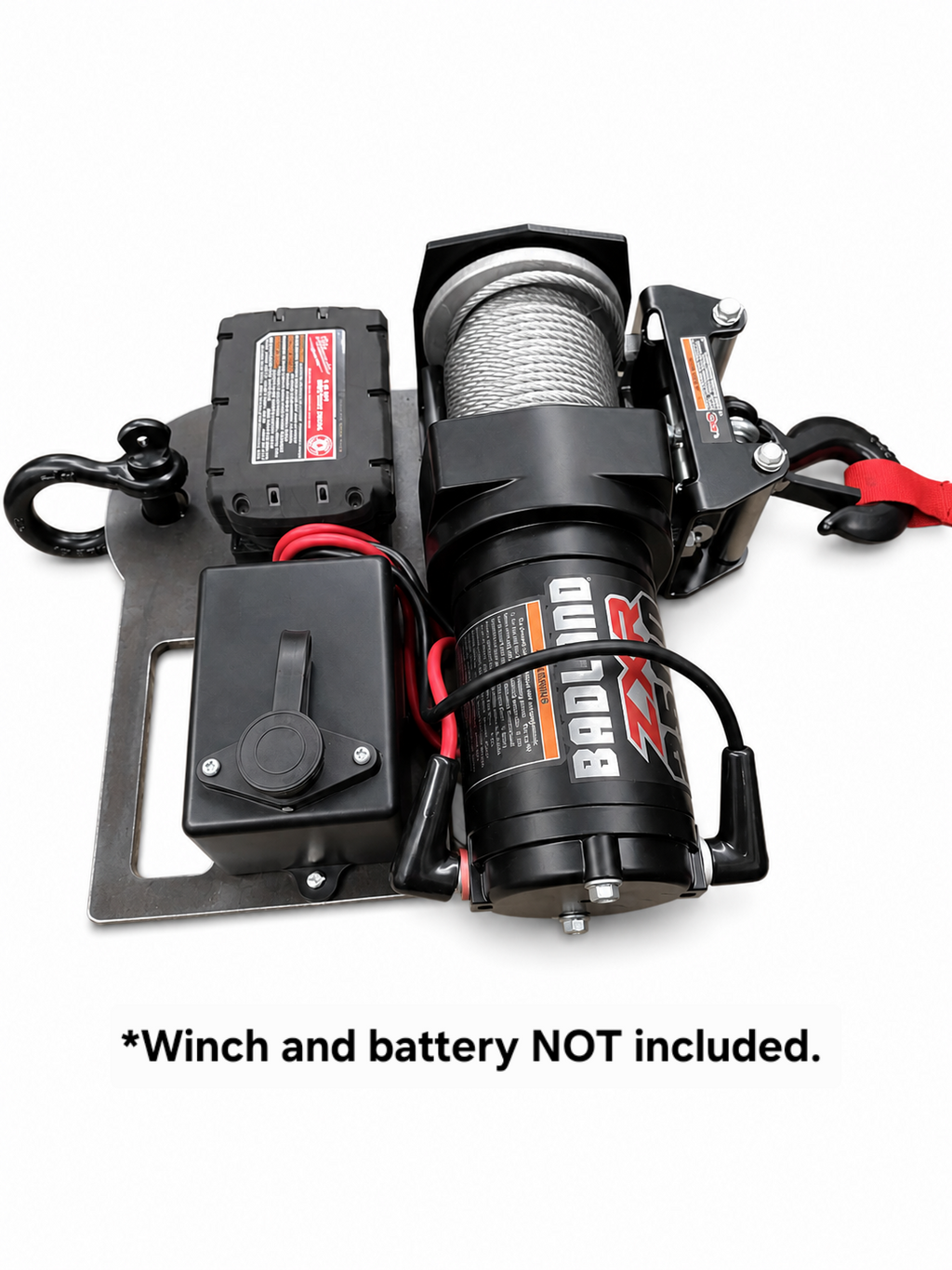 Grizzly Portable Winch Plate | Battery Adapter Included |Fits YOUR 2500 lb ATV Winch | USA Steel