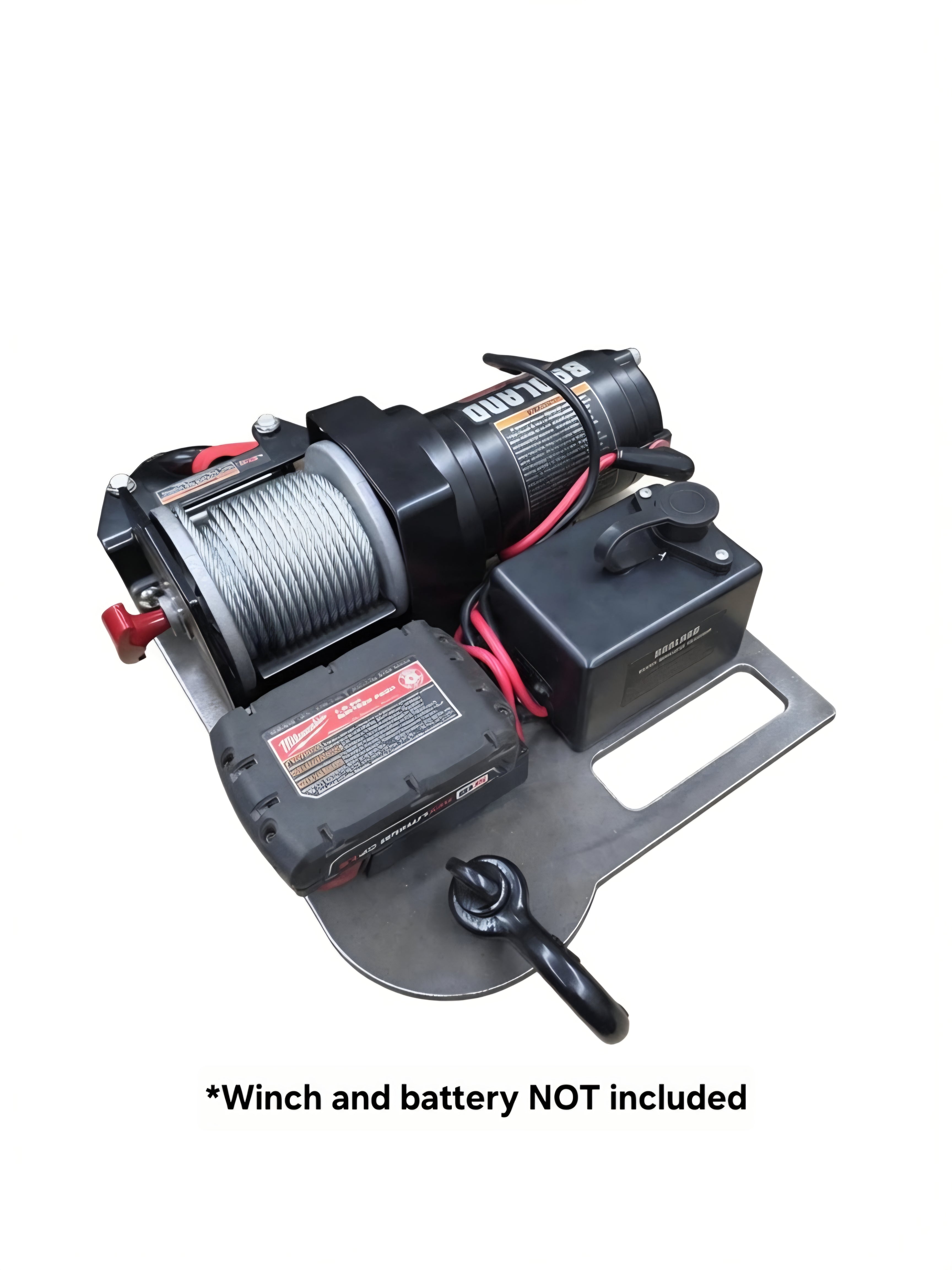 Grizzly Portable Winch Plate | Battery Adapter Included |Fits YOUR 2500 lb ATV Winch | USA Steel