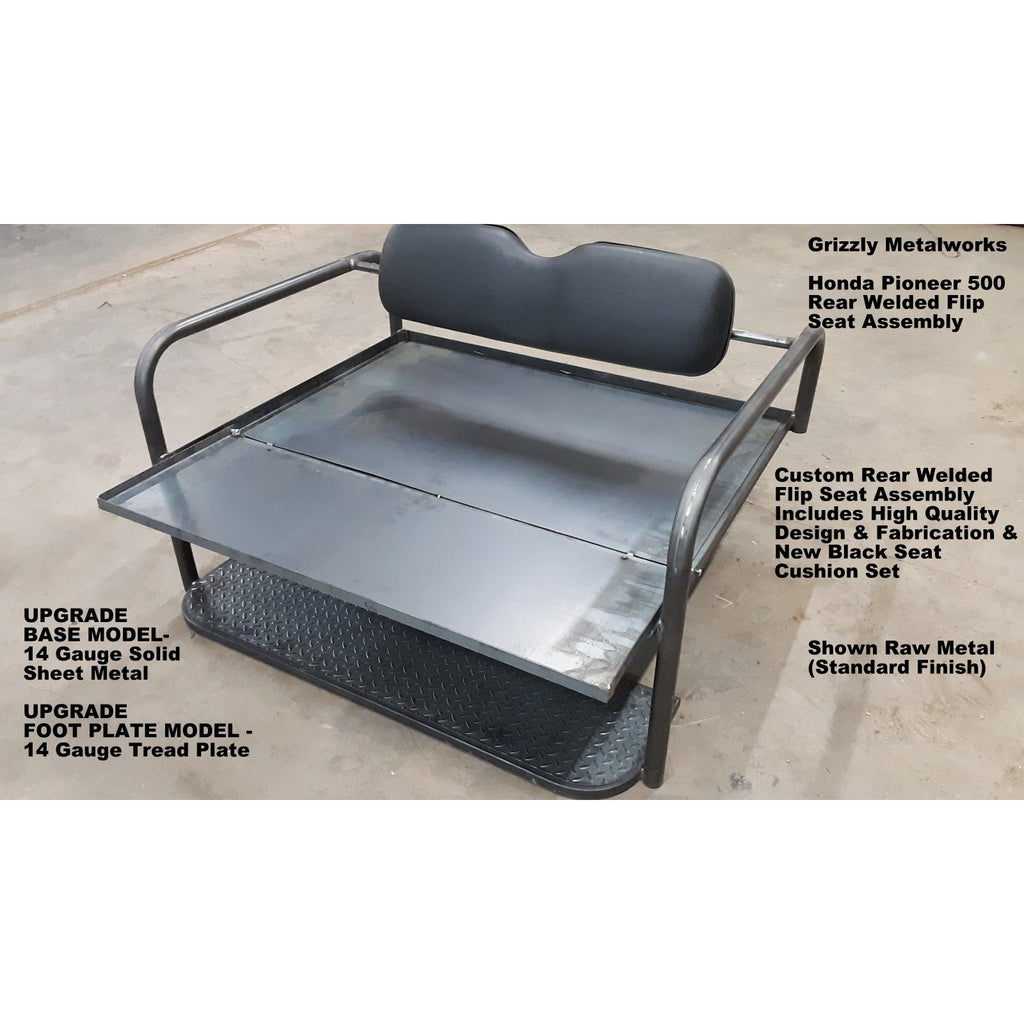 Polaris Ranger MID SIZE 500/570 CUSTOM USA REAR WELDED FLIP SEAT ASSEMBLY Raw Metal -13 GA Exp. Sheet Metal, Heavy Duty - Includes Rear Cargo/Gear Area & Heat Shield-OPTIONS: Seat Belts; Custom Heavy Duty 2" Receiver & More