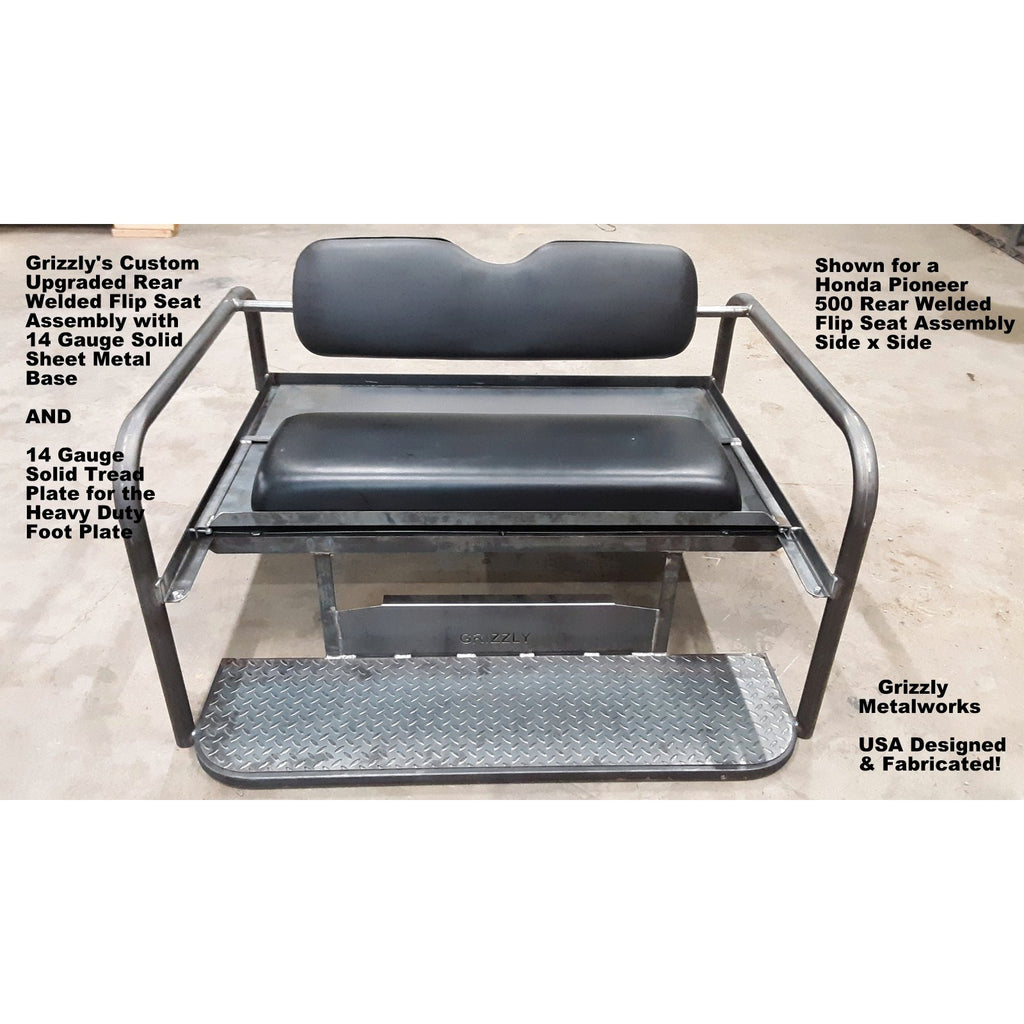 Polaris Ranger MID SIZE 500/570 CUSTOM USA REAR WELDED FLIP SEAT ASSEMBLY Raw Metal -13 GA Exp. Sheet Metal, Heavy Duty - Includes Rear Cargo/Gear Area & Heat Shield-OPTIONS: Seat Belts; Custom Heavy Duty 2" Receiver & More