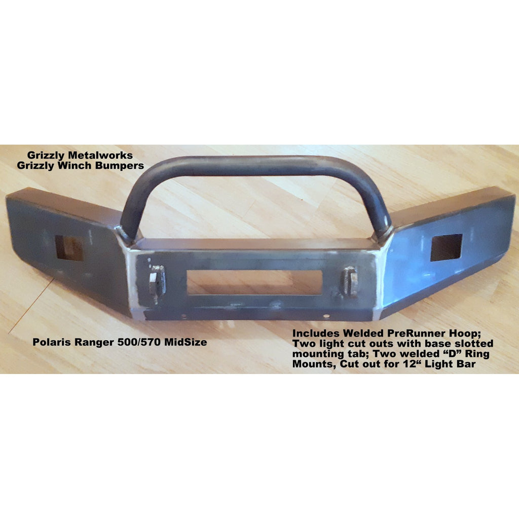 Polaris Ranger 500/570 Midsize CUSTOM USA FRONT WINCH PLATE BUMPER Brush Guard with Skid Plate W/Light Cut outs & "D" Ring Mounts