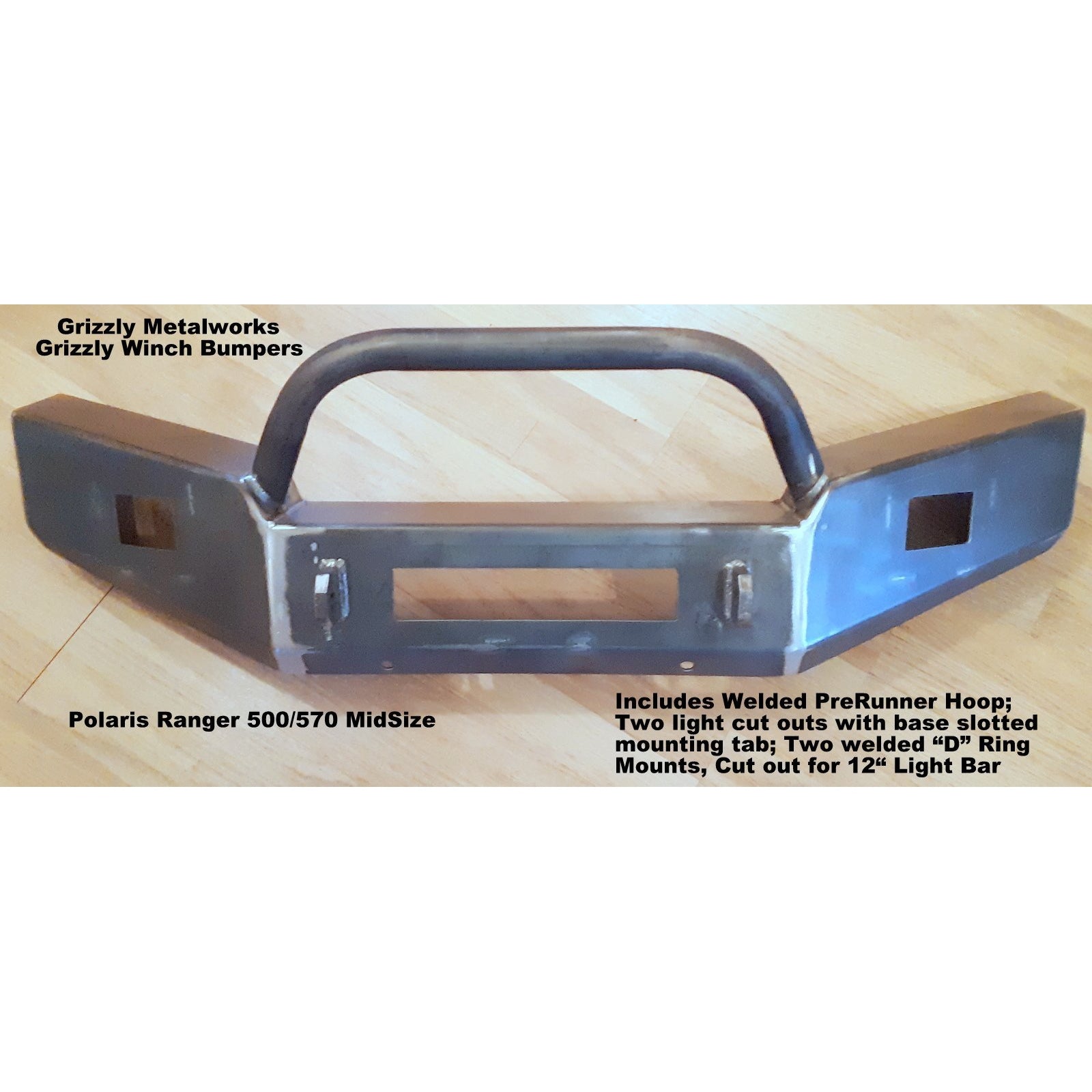 Polaris Ranger 500/570 Midsize CUSTOM USA FRONT WINCH PLATE BUMPER Brush Guard with Skid Plate W/Light Cut outs & "D" Ring Mounts