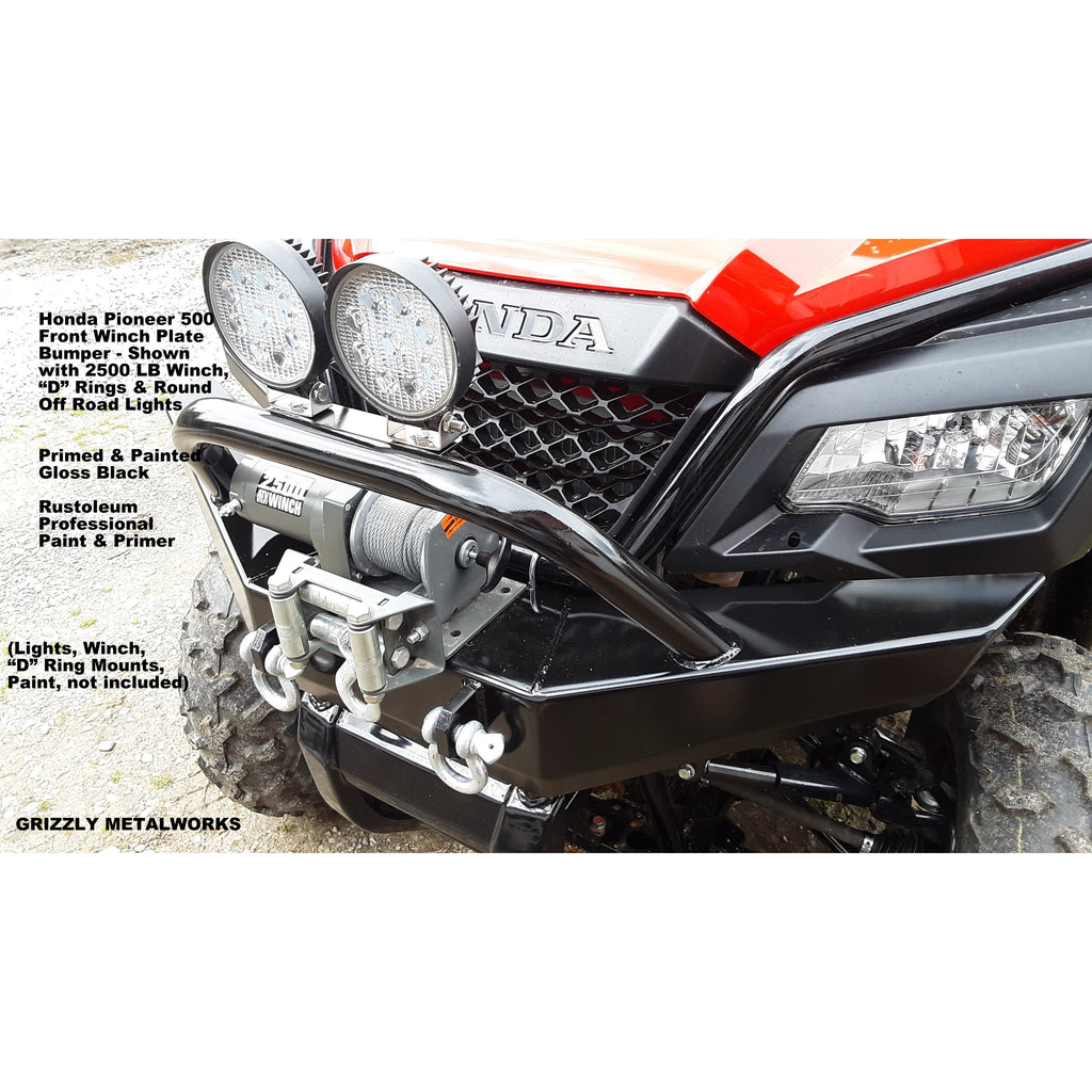 Honda Pioneer 500 CUSTOM USA FRONT WINCH PLATE BUMPER INCLUDES PreRunner Hoop; 2 "D" Ring Mounts & Welded Light Tab for Light Bar or Off Road Light Install-Price Includes Shipping-FedEx Ground-Lower 48 States - Raw Metal