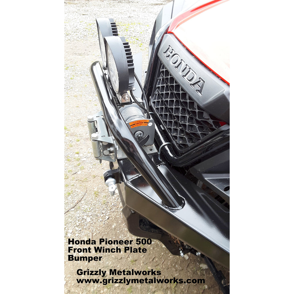 Honda Pioneer 500 CUSTOM USA FRONT WINCH PLATE BUMPER INCLUDES PreRunner Hoop; 2 "D" Ring Mounts & Welded Light Tab for Light Bar or Off Road Light Install-Price Includes Shipping-FedEx Ground-Lower 48 States - Raw Metal