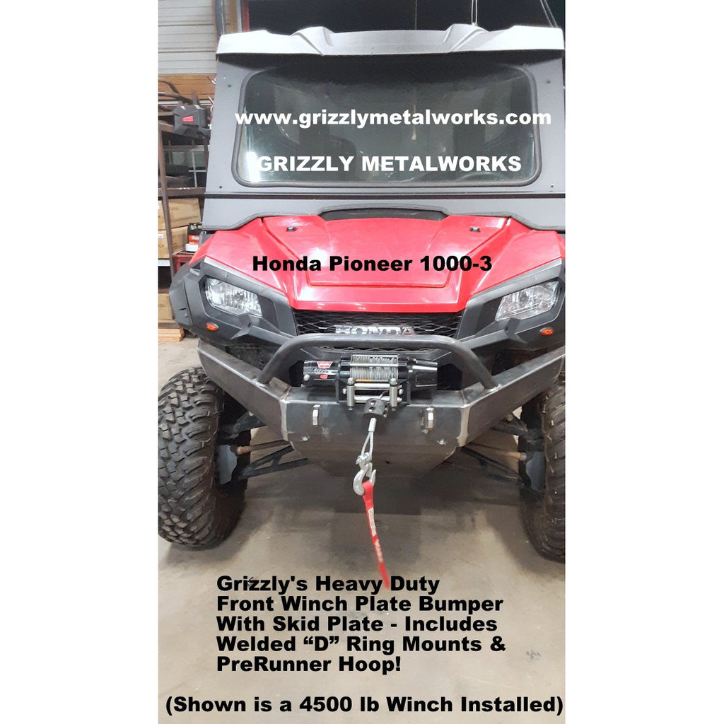 Honda Pioneer 1000-3 CUSTOM USA FRONT WINCH PLATE BUMPER & SKID PLATE W/"D" RING MOUNTS,  PRE-RUNNER HOOP, WORKS WITH UP TO A 4500 LB WINCH!