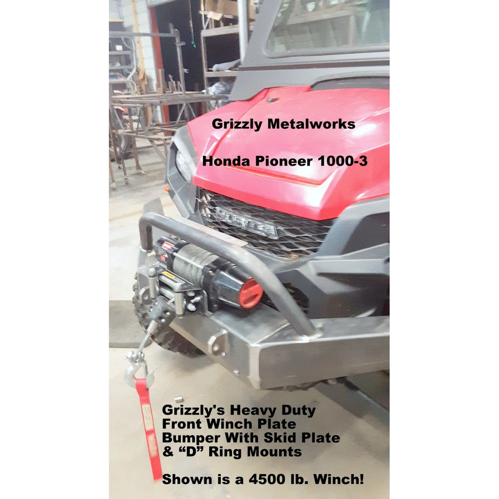Honda Pioneer 1000-3 CUSTOM USA FRONT WINCH PLATE BUMPER & SKID PLATE W/"D" RING MOUNTS,  PRE-RUNNER HOOP, WORKS WITH UP TO A 4500 LB WINCH!