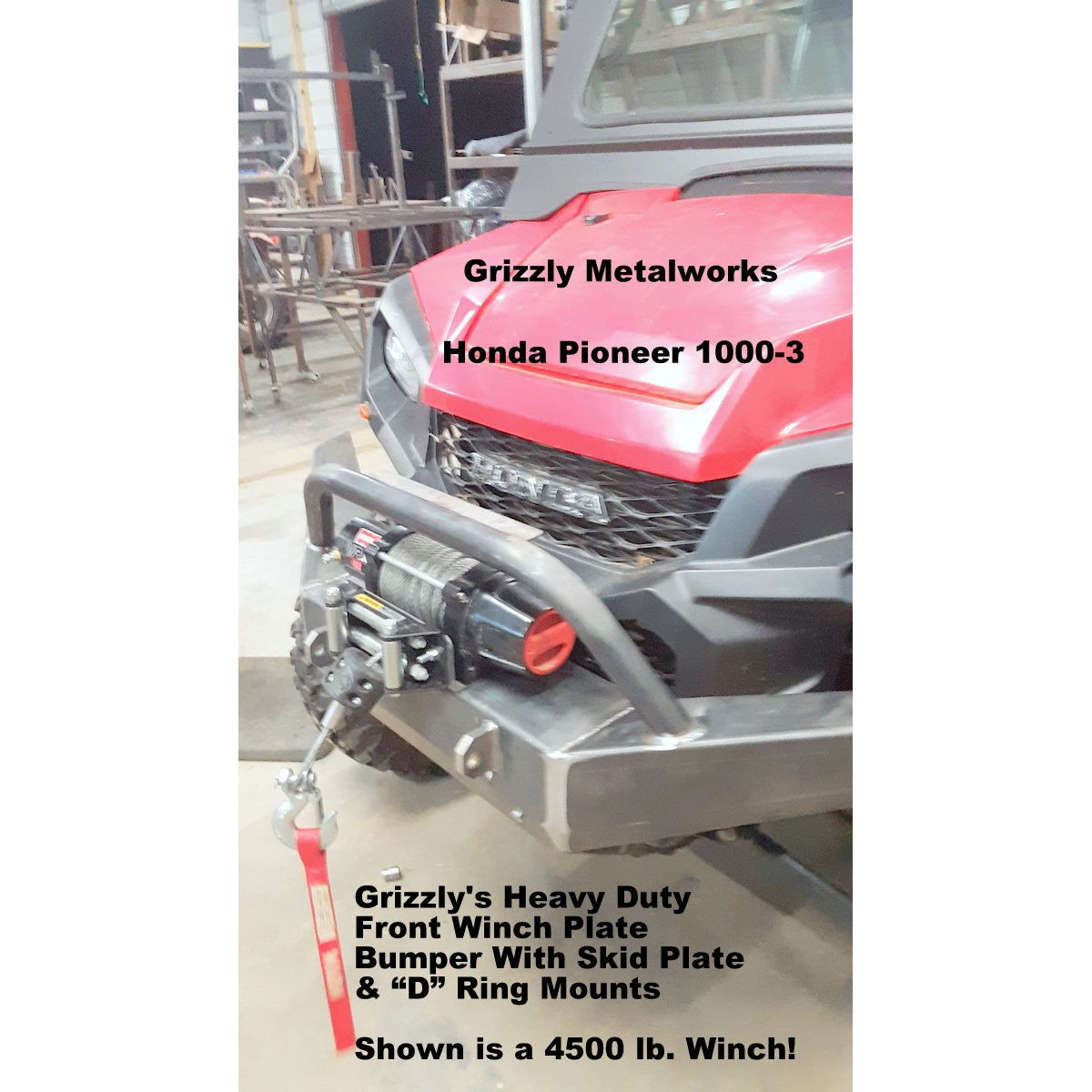 Honda Pioneer 1000-3 CUSTOM USA FRONT WINCH PLATE BUMPER & SKID PLATE W/"D" RING MOUNTS,  PRE-RUNNER HOOP, WORKS WITH UP TO A 4500 LB WINCH!