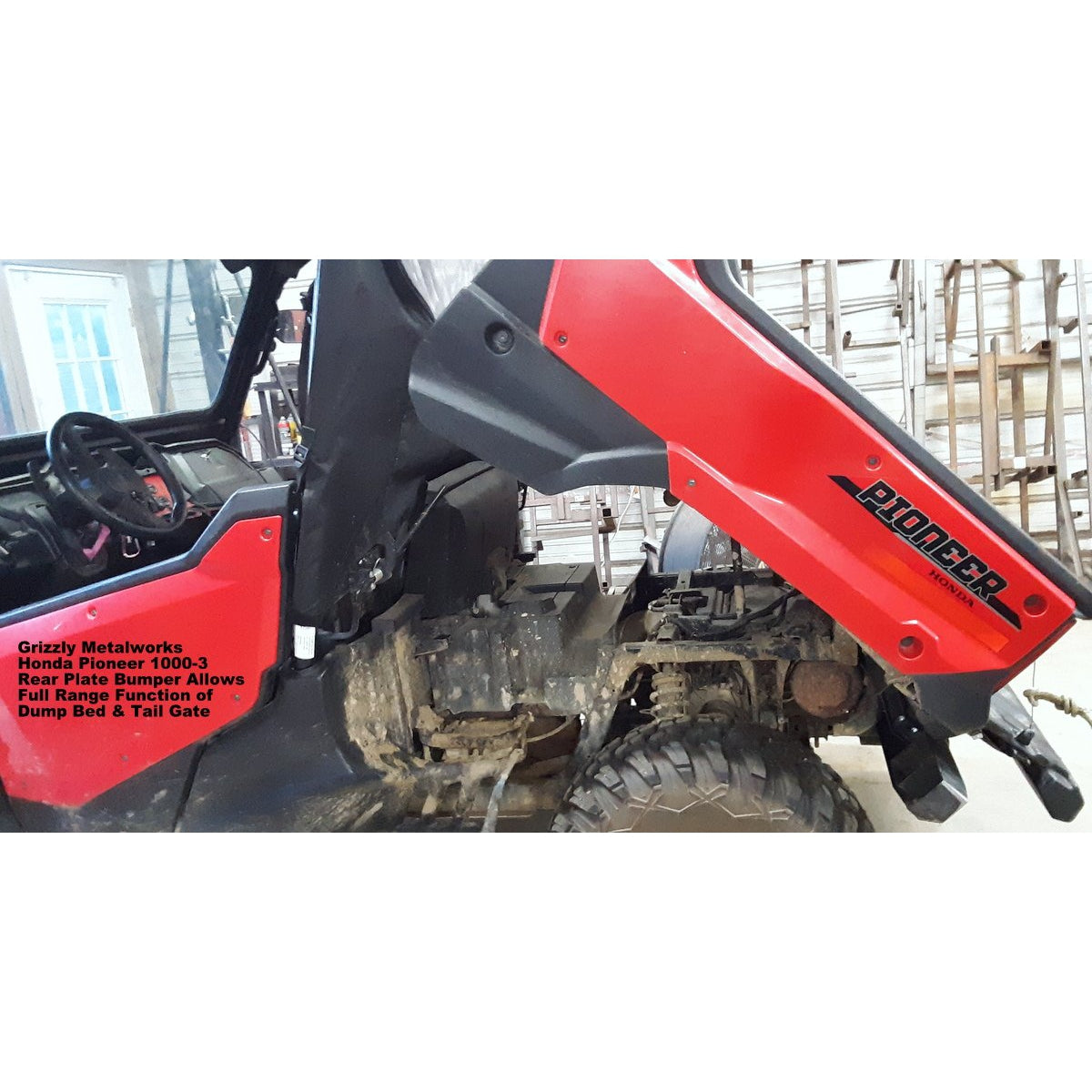 Honda Pioneer 1000-3 CUSTOM USA REAR PLATE BUMPER WITH "D" RING MOUNTS & LIGHT CUT OUTS-ALLOWS FULL FUNCTION OF DUMP FEATURE & TAIL GATE OPENING