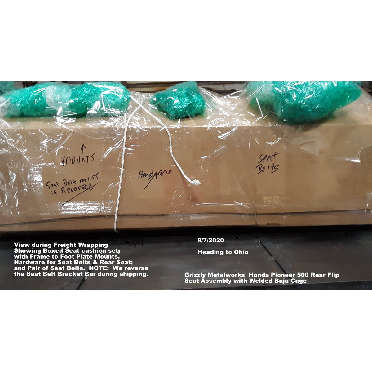 Honda Pioneer 500 CUSTOM REAR WELDED FLIP SEAT ASSEMBLY-USA -Raw Metal-Includes Grizzly's Amazing Heat Shield, Black Cushion Set; 13 GA Exp. Sheet Metal; Cargo Area-INSTANT TRANSFORMATION!-Options: Seat Belts, 2" Receiver, Grab Bar - Raw Metal Only!