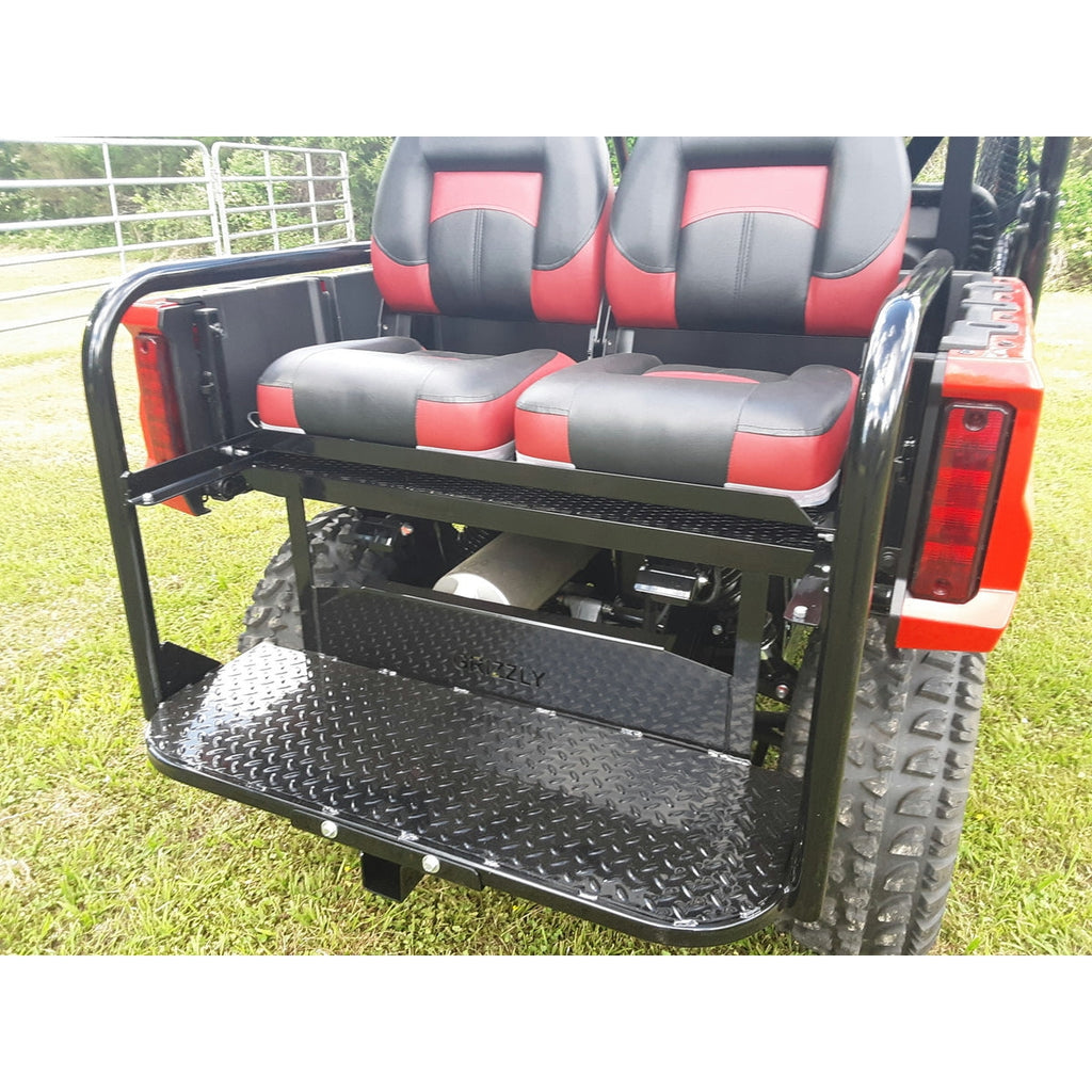 Honda Pioneer 520 REAR WELDED FLIP SEAT-Raw Metal-Includes High Quality Bucket Seats; 13 GA Exp. Sheet Metal; Cargo Area-INSTANTLY TRANSFORM YOUR 520 - 4 SEATER SIDE X SIDE- (cushion pattern color may vary)