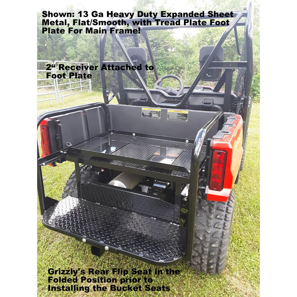 Honda Pioneer 520 REAR WELDED FLIP SEAT-Raw Metal-Includes High Quality Bucket Seats; 13 GA Exp. Sheet Metal; Cargo Area-INSTANTLY TRANSFORM YOUR 520 - 4 SEATER SIDE X SIDE- (cushion pattern color may vary)
