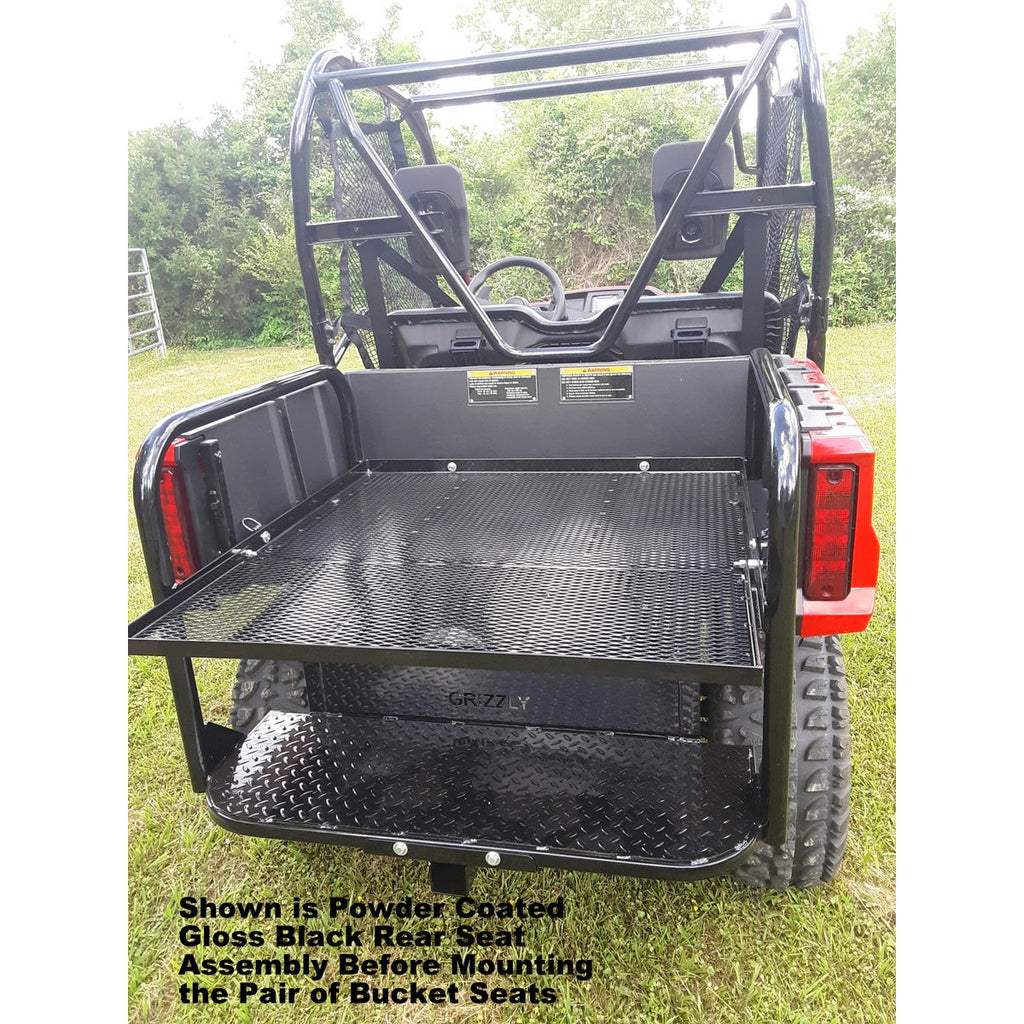 Honda Pioneer 520 REAR WELDED FLIP SEAT-Raw Metal-Includes High Quality Bucket Seats; 13 GA Exp. Sheet Metal; Cargo Area-INSTANTLY TRANSFORM YOUR 520 - 4 SEATER SIDE X SIDE- (cushion pattern color may vary)