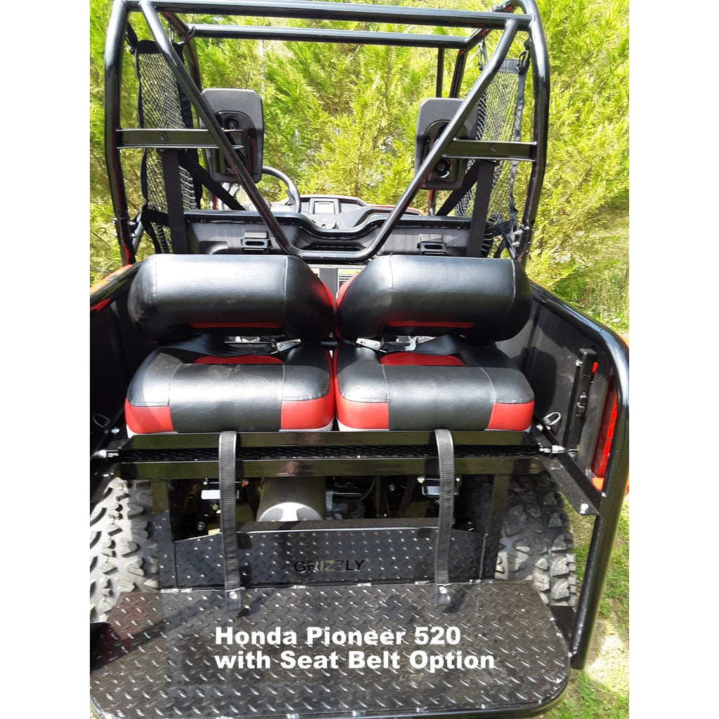 Honda Pioneer 520 REAR WELDED FLIP SEAT-Raw Metal-Includes High Quality Bucket Seats; 13 GA Exp. Sheet Metal; Cargo Area-INSTANTLY TRANSFORM YOUR 520 - 4 SEATER SIDE X SIDE- (cushion pattern color may vary)