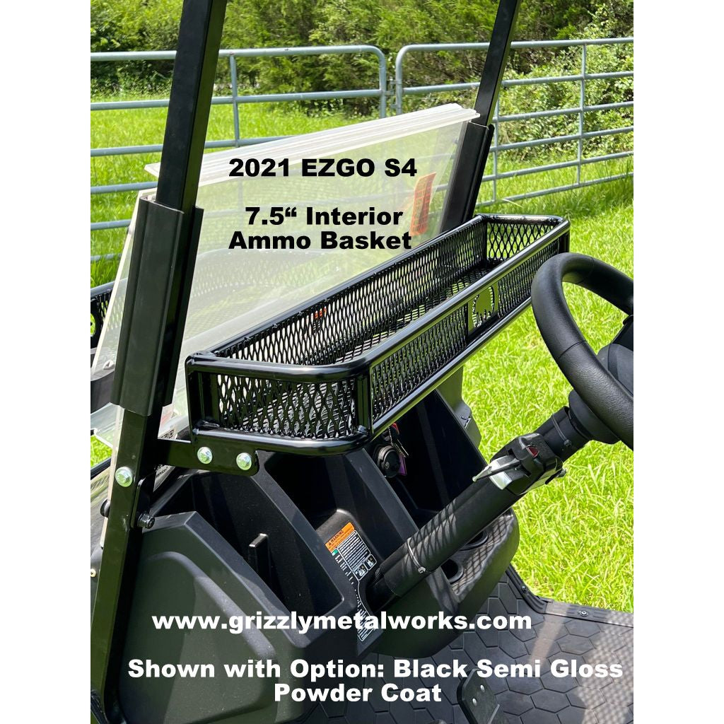 INTERIOR AMMO CLAYS BASKET For Golf Carts-Mounts Over Dash-Heavy Duty-7.5" Large & 5.0" Standard - 13 Ga Expanded Sheet Metal! (NOW AVAILABLE -NEW MODEL EZGO L6/S4 w/1-1/4" Roof Struts!)Great for Snacks, Hats Etc. FREE FEDEX Ground to Lower 48 States!