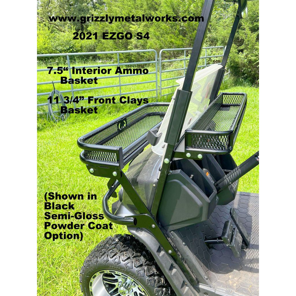INTERIOR AMMO CLAYS BASKET For Golf Carts-Mounts Over Dash-Heavy Duty-7.5" Large & 5.0" Standard - 13 Ga Expanded Sheet Metal! (NOW AVAILABLE -NEW MODEL EZGO L6/S4 w/1-1/4" Roof Struts!)Great for Snacks, Hats Etc. FREE FEDEX Ground to Lower 48 States!