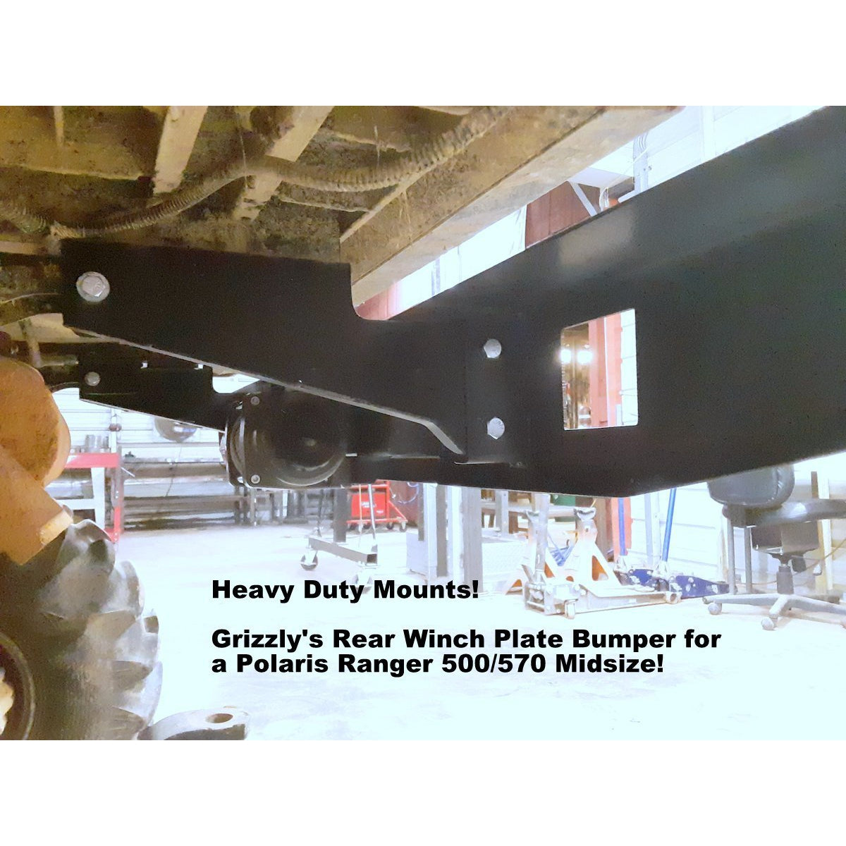 Polaris Ranger 500/570 Midsize Custom USA REAR WINCH PLATE BUMPER With Light Cut Outs & "D" Ring Mounts! Heavy Duty! -Raw Metal Finish