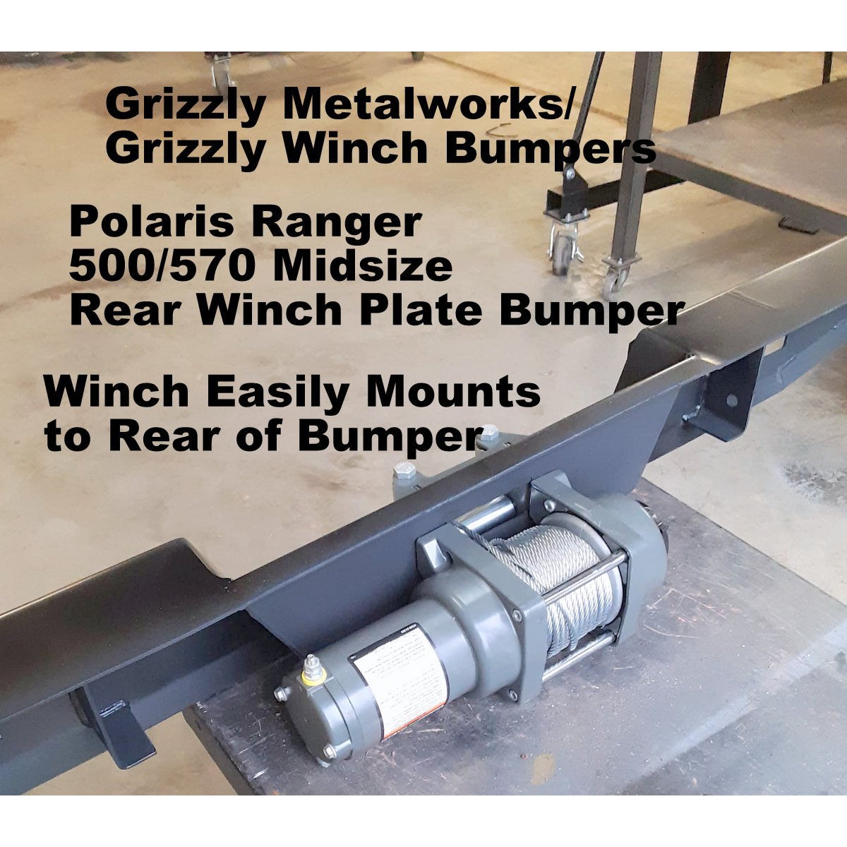 Polaris Ranger 500/570 Midsize Custom USA REAR WINCH PLATE BUMPER With Light Cut Outs & "D" Ring Mounts! Heavy Duty! -Raw Metal Finish