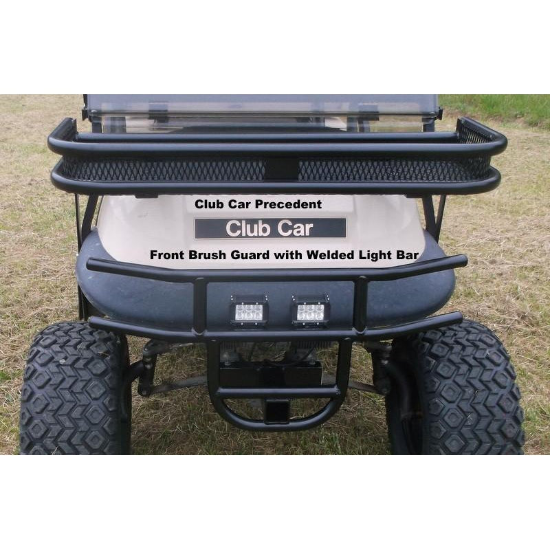 FRONT PRE-RUNNER, FRONT STANDARD & WILDERNESS PREMIUM UTILITY BRUSH GUARDS WITH 2" RECEIVER & LIGHT TAB (ITEM #014-WOM) (EZGO RXV, Club Car DS, Club Car Precedent, Yamaha G2, G9, G14, G16, G19, G22 & G29 carts)-Front Brush Guards-Grizzly Metalworks-Club Car DS-Raw Metal-Open Ends Without Grille-Grizzly Metalworks