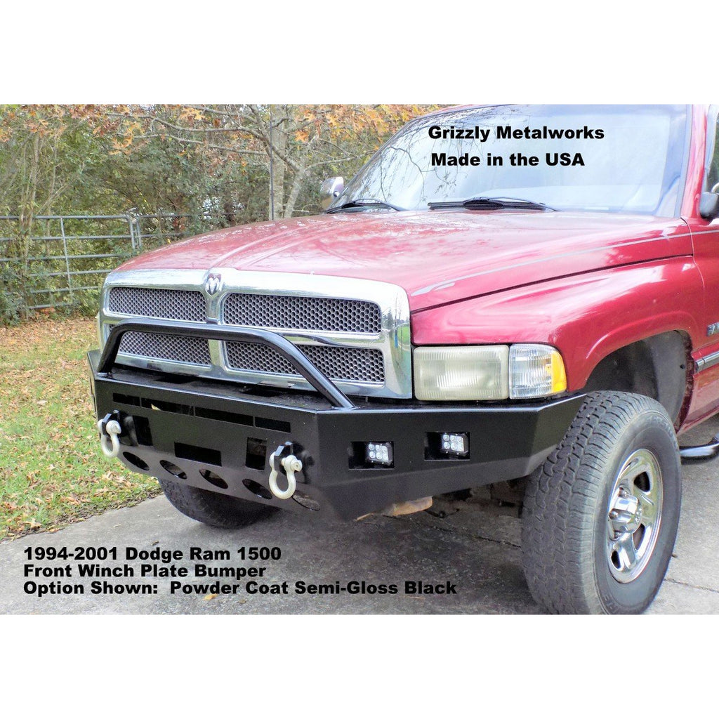 1994-2001 Dodge Ram 1500, 2500 & 3500 Gas and Diesel Trucks- Custom USA Front Winch 3/16" Plate Bumper- (Non-Winch Model Available)  PRECISION WELDED MODEL - Extra Heavy Duty! Grizzly High Quality! USA! OPTIONS AVAILABLE! - Raw Metal Only