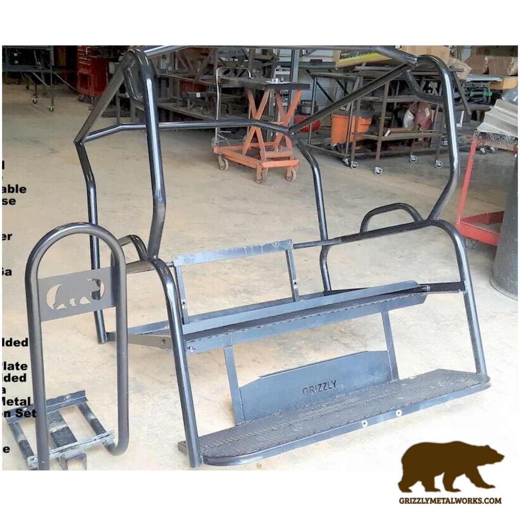 Honda Pioneer 500 CUSTOM EXCLUSIVE USA REAR WELDED FLIP SEAT ASSEMBLY WITH WELDED BAJA CAGE-W/Cargo Storage Area; Heat Shield, Black Cushion Set; Upper Grab Bars! 13 Ga Expanded Flat/Smooth Sheet Metal - Heavy Duty-Other Custom Options Available