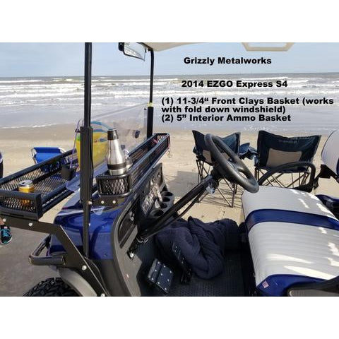 INTERIOR AMMO CLAYS BASKET For Golf Carts-Mounts Over Dash-Heavy Duty-7.5" Large & 5.0" Standard - 13 Ga Expanded Sheet Metal! (NOW AVAILABLE -NEW MODEL EZGO L6/S4 w/1-1/4" Roof Struts!)Great for Snacks, Hats Etc. FREE FEDEX Ground to Lower 48 States!