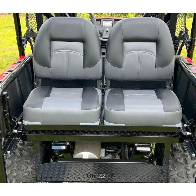 Honda Pioneer 520 REAR WELDED FLIP SEAT-Raw Metal-Includes High Quality Bucket Seats; 13 GA Exp. Sheet Metal; Cargo Area-INSTANTLY TRANSFORM YOUR 520 - 4 SEATER SIDE X SIDE- (cushion pattern color may vary)