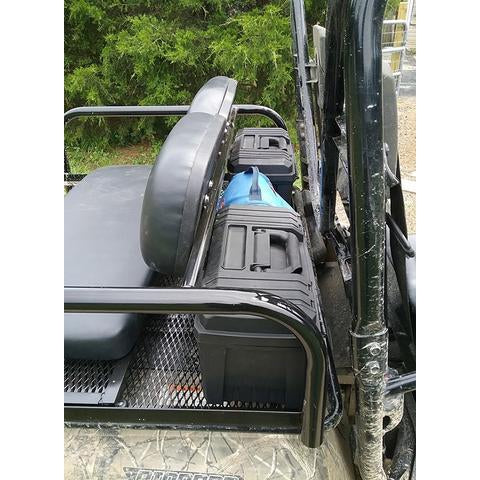 Honda Pioneer 500 CUSTOM REAR WELDED FLIP SEAT ASSEMBLY-USA -Raw Metal-Includes Grizzly's Amazing Heat Shield, Black Cushion Set; 13 GA Exp. Sheet Metal; Cargo Area-INSTANT TRANSFORMATION!-Options: Seat Belts, 2" Receiver, Grab Bar - Raw Metal Only!