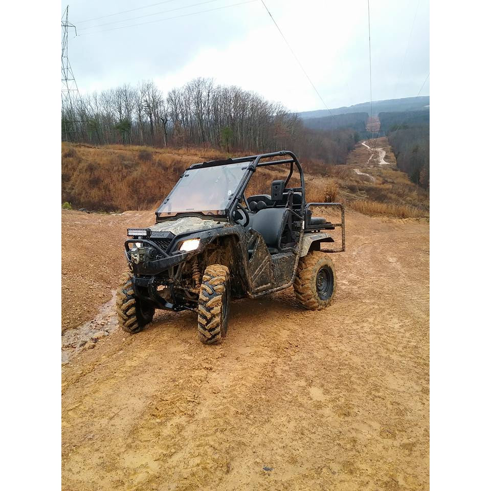 Honda Pioneer 500 CUSTOM REAR WELDED FLIP SEAT ASSEMBLY-USA -Raw Metal-Includes Grizzly's Amazing Heat Shield, Black Cushion Set; 13 GA Exp. Sheet Metal; Cargo Area-INSTANT TRANSFORMATION!-Options: Seat Belts, 2" Receiver, Grab Bar - Raw Metal Only!