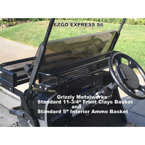 INTERIOR AMMO CLAYS BASKET For Golf Carts-Mounts Over Dash-Heavy Duty-7.5" Large & 5.0" Standard - 13 Ga Expanded Sheet Metal! (NOW AVAILABLE -NEW MODEL EZGO L6/S4 w/1-1/4" Roof Struts!)Great for Snacks, Hats Etc. FREE FEDEX Ground to Lower 48 States!