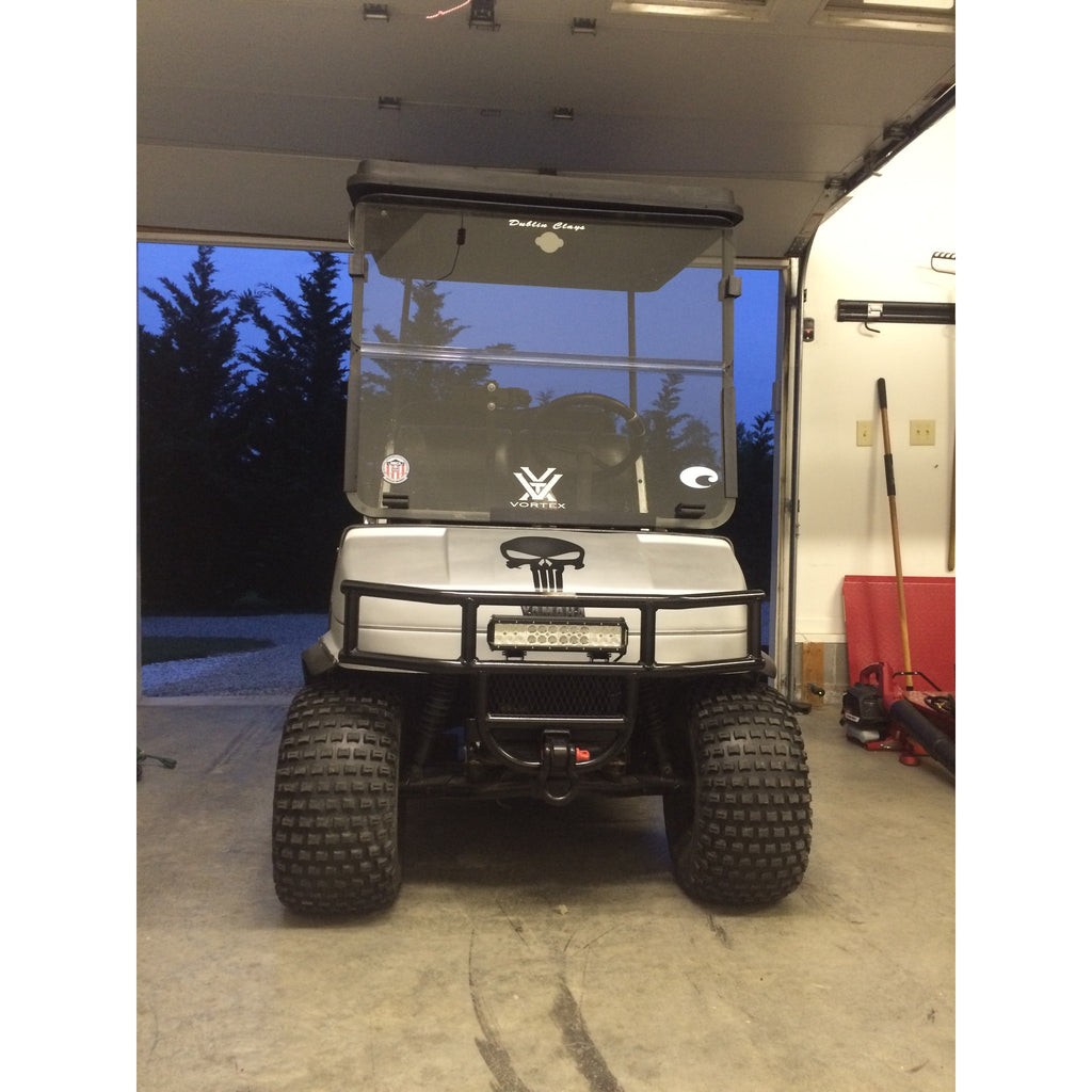 FRONT UTILITY BRUSH GUARDS for Golf Carts-Heavy Duty Design Includes Welded 2" Receiver & Welded Light Bar for Customer's Light Bar or Off Road Light Install; Plus Add'l Options - Includes FREE FEDEX Ground to Lower 48 States! MADE IN USA!